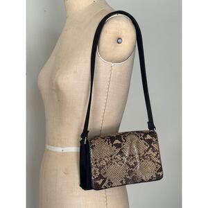 Vintage 1990s The Limited Snake Embossed Leather & Nylon Shoulder Bag
